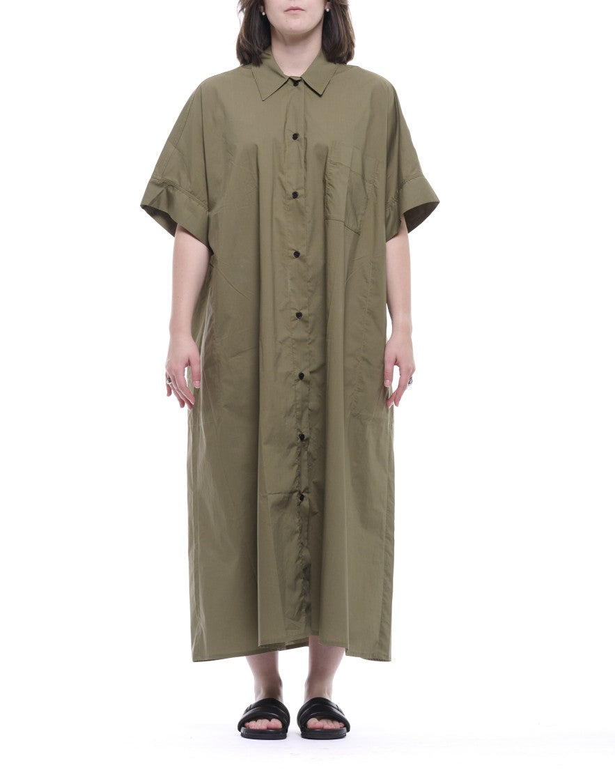 Eat Dust 673 Loose Cotton Poplin Long Shirt Dress With Utility Design