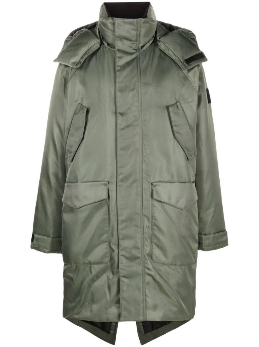 Calvin Klein Jeans Green Nylon Puffer Parka With High Collar