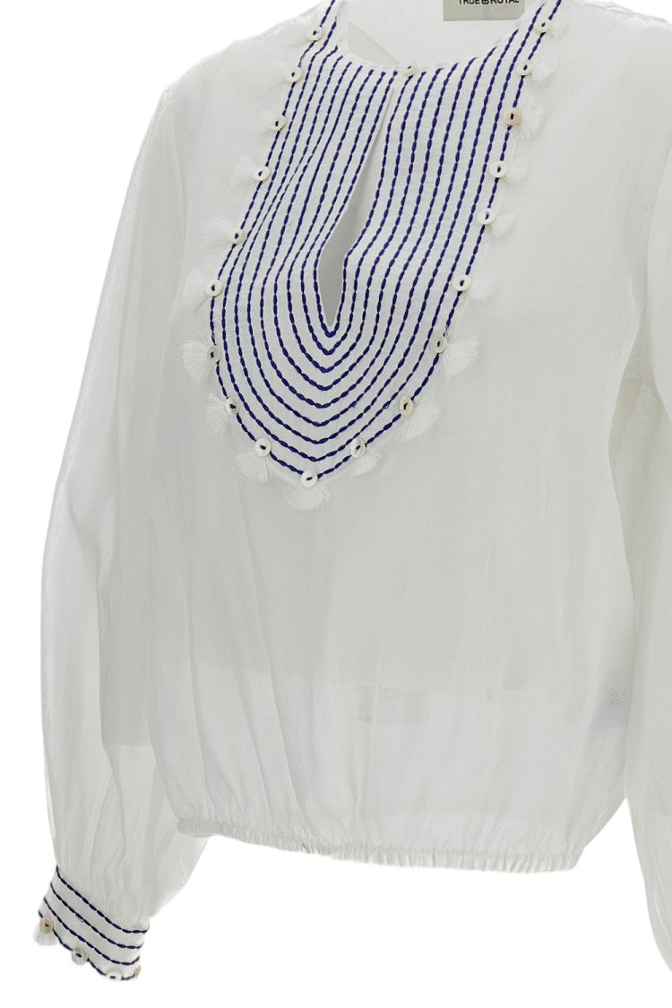 True Royal Sheer White Blouse With Decorative Bib