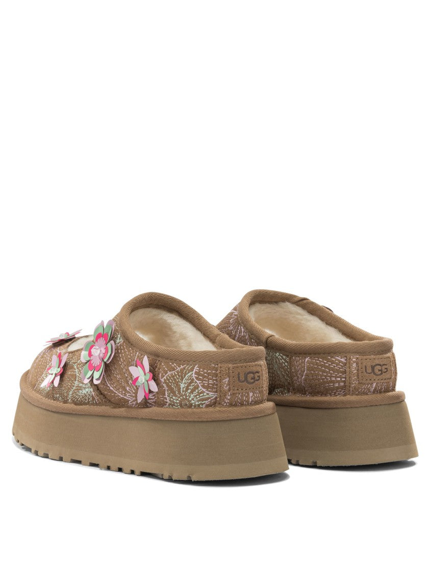 Ugg Floral-Embellished Brown Suede Ballerinas