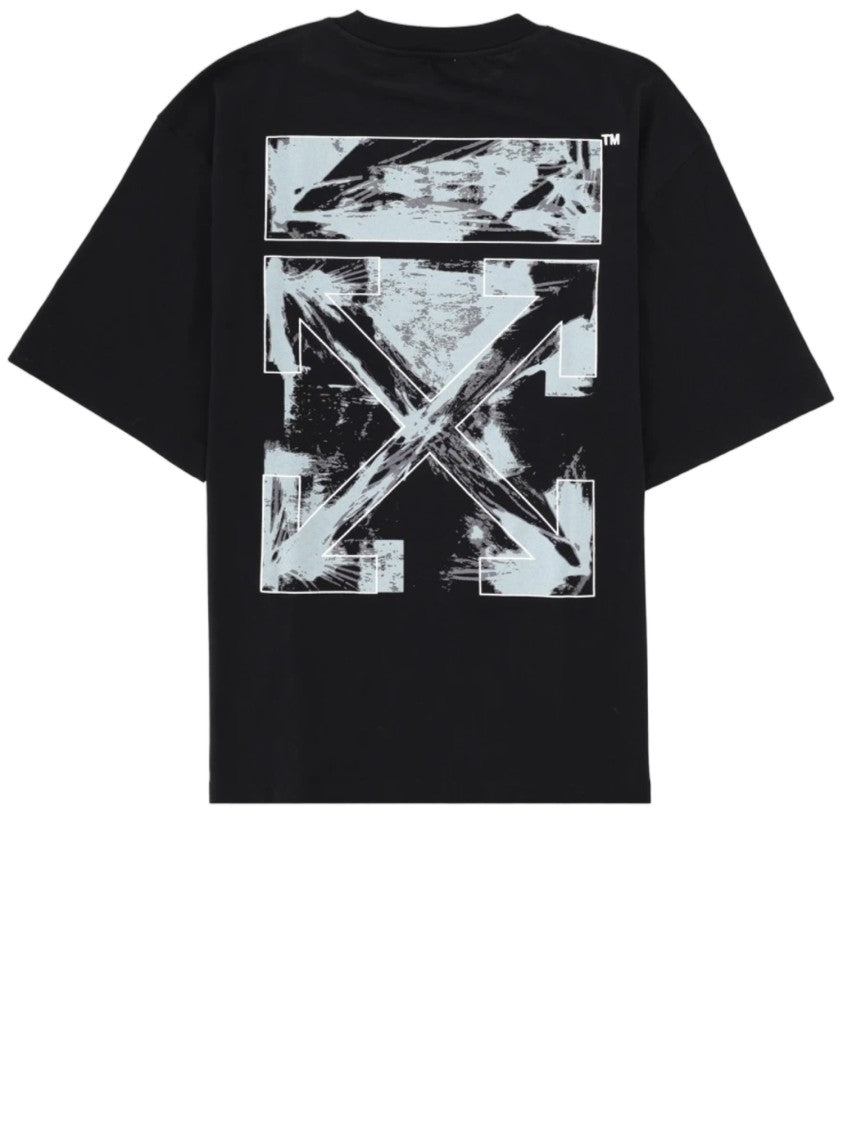 Off-White Black Cotton T-Shirt With Contrasting Logo Prints