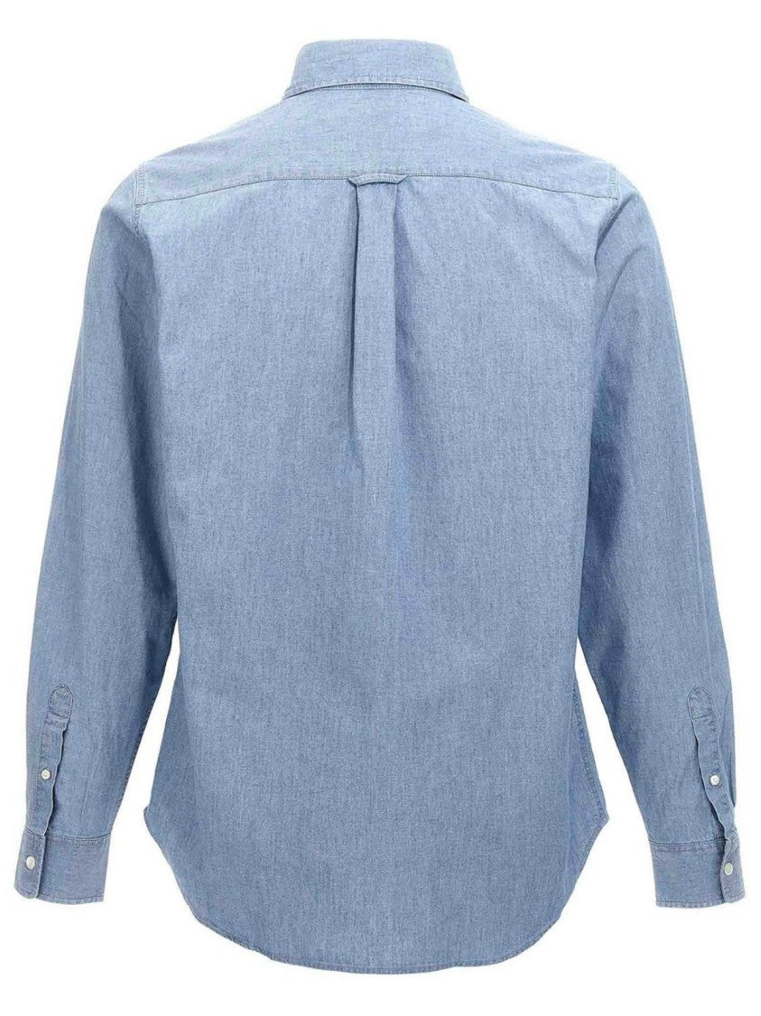 Maison Kitsuné Long-Sleeve Button-Up Shirt With Classic Collar And Embroidered Detail