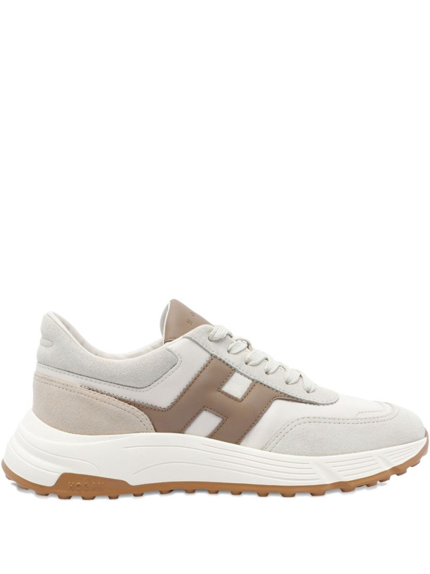 Hogan Beige Leather Sneakers With Textured Upper And Sporty Silhouette