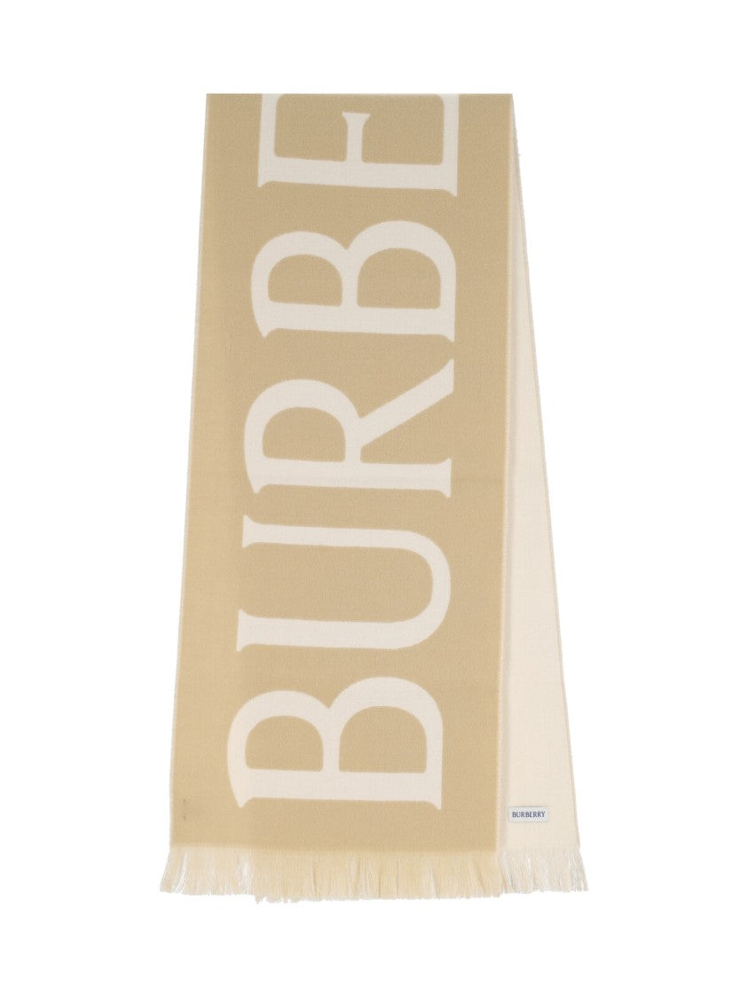 Burberry Beige B Shield Reversible Wool Scarf