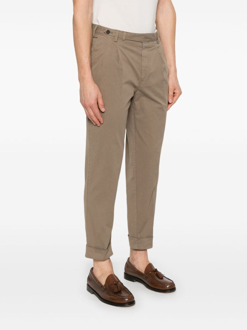 Pt Torino Tapered Brown Trousers With Flap Pockets