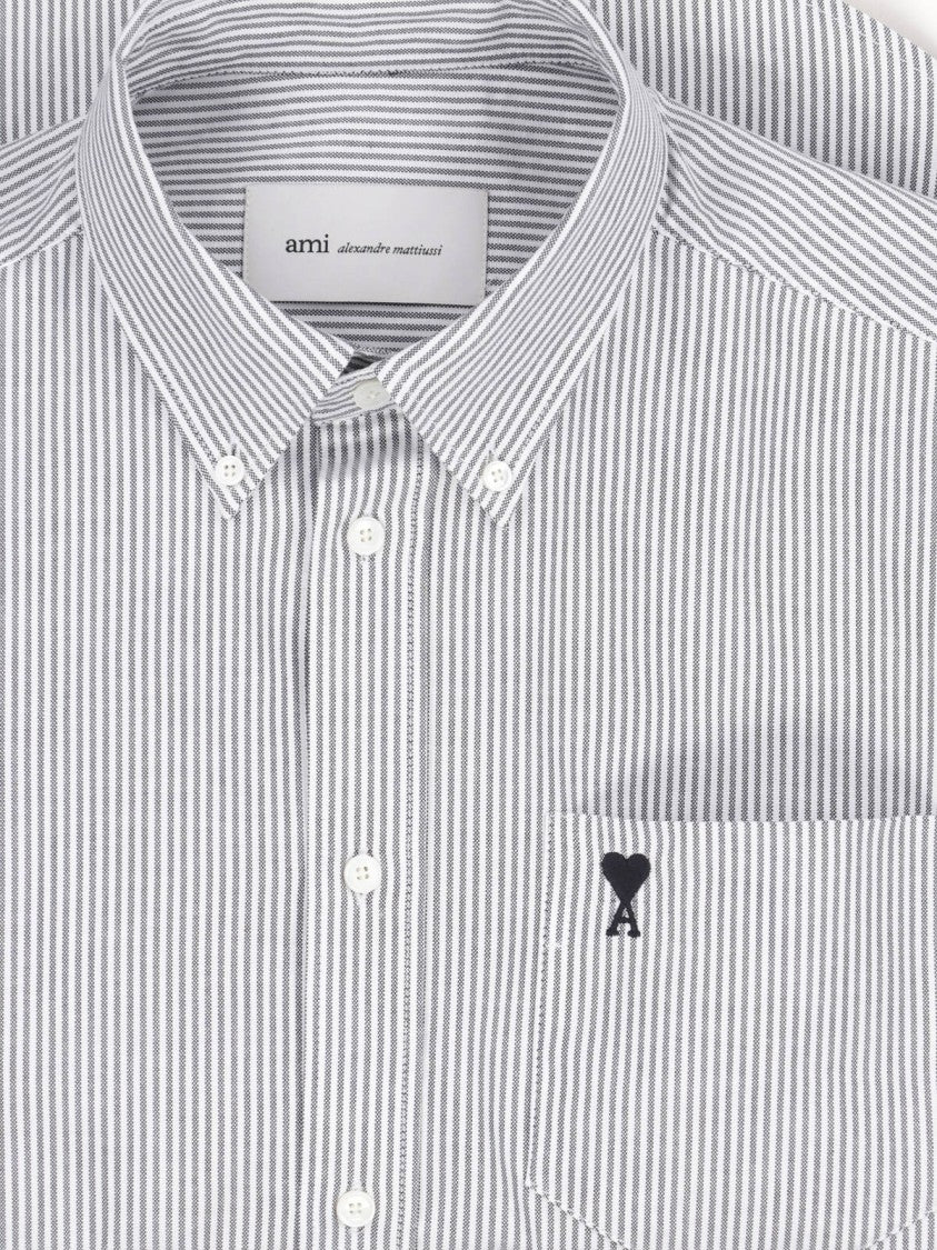 Ami Paris Long-Sleeved Vertical Stripe Shirt With Button-Down Collar