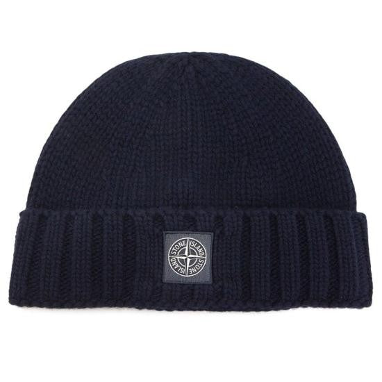 Stone Island Chunky Knit Beanie With Ribbed Cuff And Compass Logo