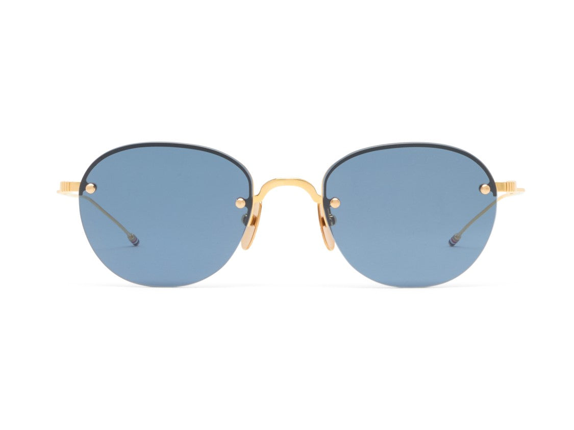 Thom Browne Ues959a Gold Metal Frame Round Blue Lens Sunglasses