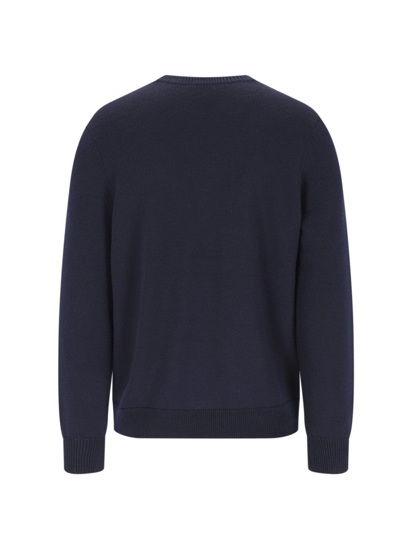A.P.C. Navy Blue Crewneck Sweater With Ribbed Finishes And Logo Detail