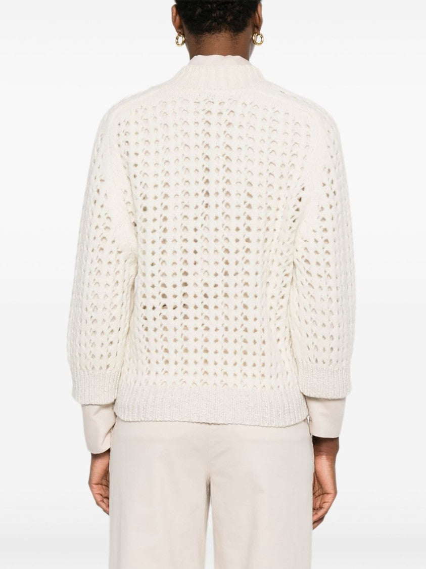 Peserico Airy White Knit Sweater With V-Neckline