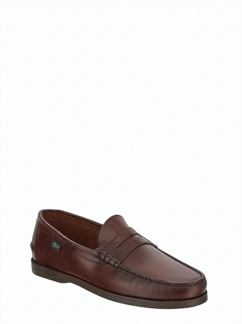 Paraboot Brown Leather Loafers With Classic Moccasin Stitching