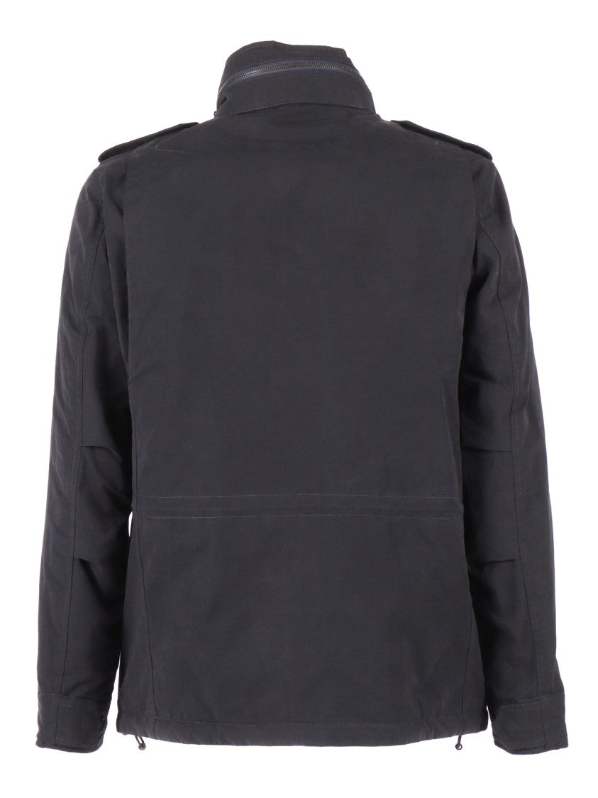 Aspesi Minimalist Black Casual Jacket With Stand Collar And Zipper Closure