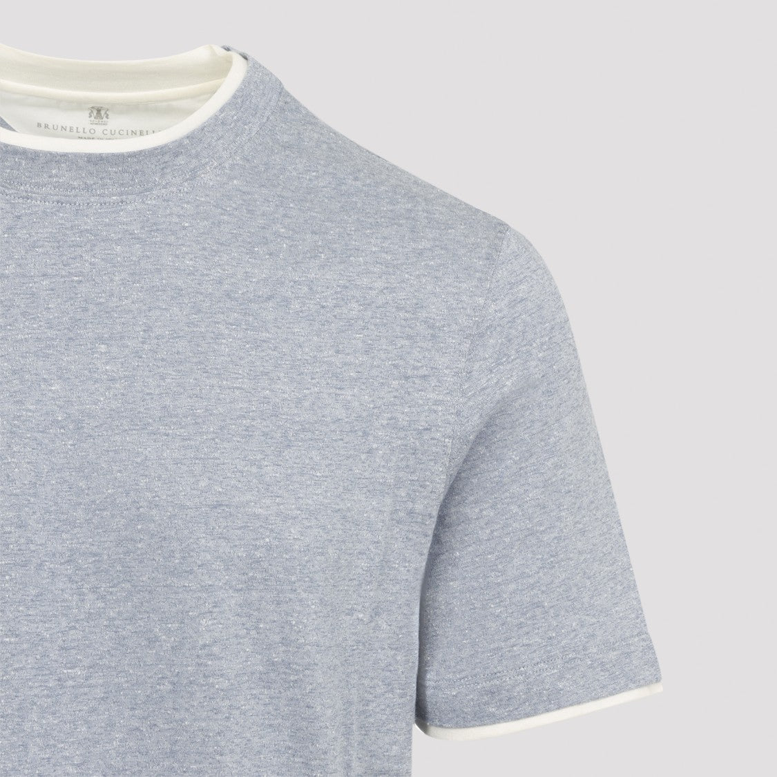 Brunello Cucinelli Heathered Blue Short-Sleeve T-Shirt With Contrasting Details