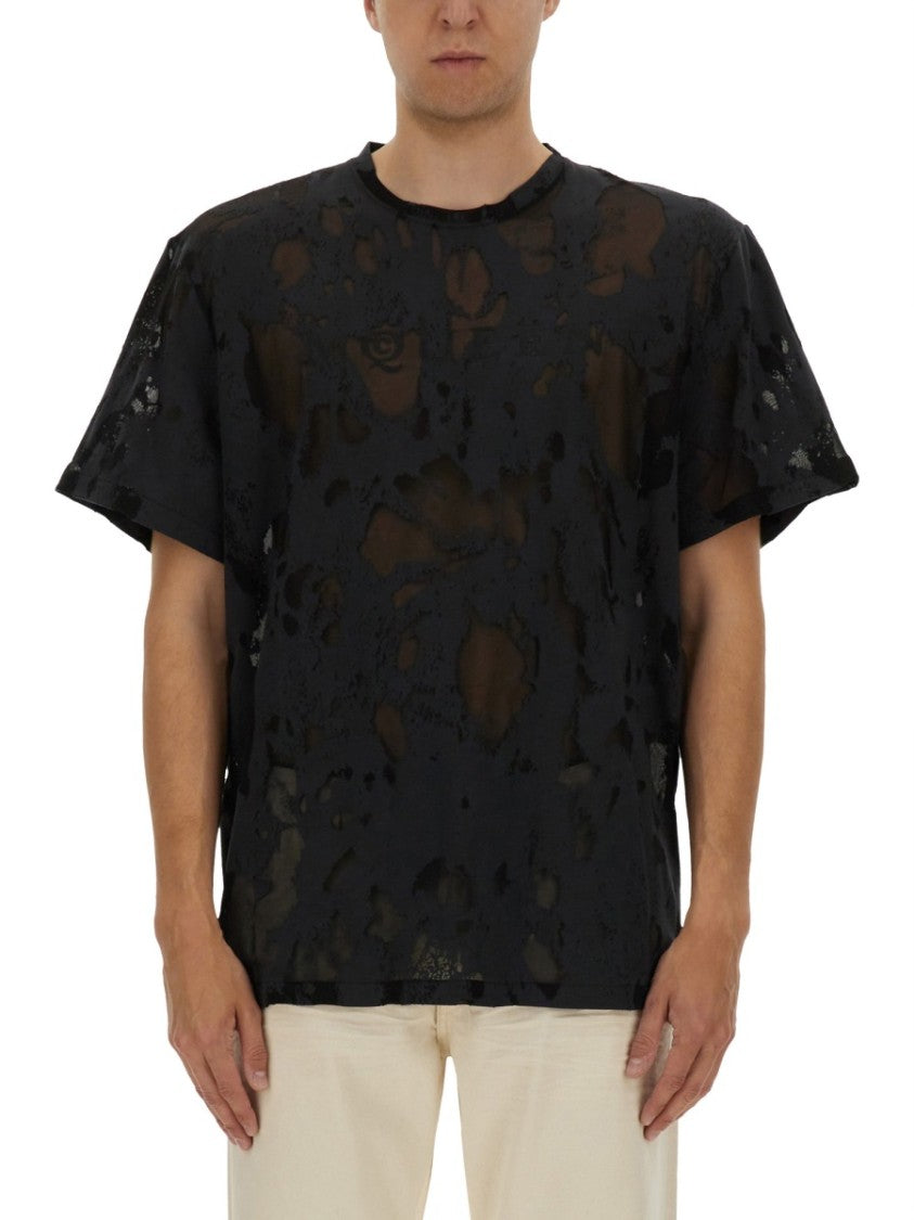 Alexander Mcqueen Distressed Black T-Shirt With Signature Logo