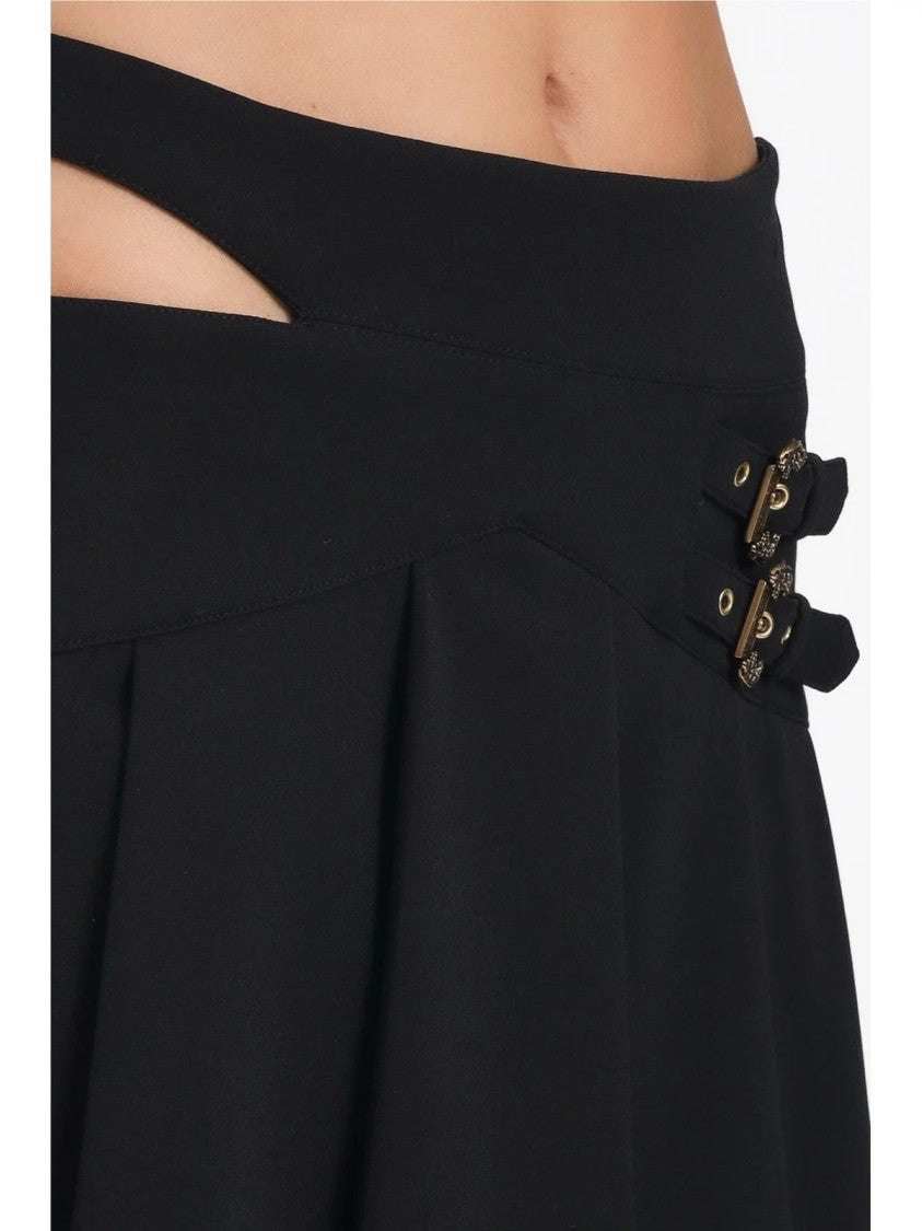 Versace Jeans Couture Pleated Flared Skirt With Structured Waistband And Gold Accents