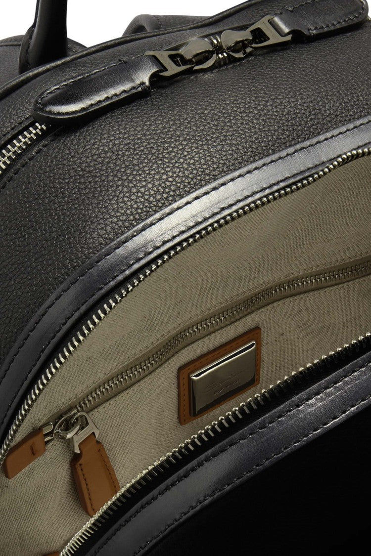 Santoni Grained Leather Backpack With Subtle Shaded Effect