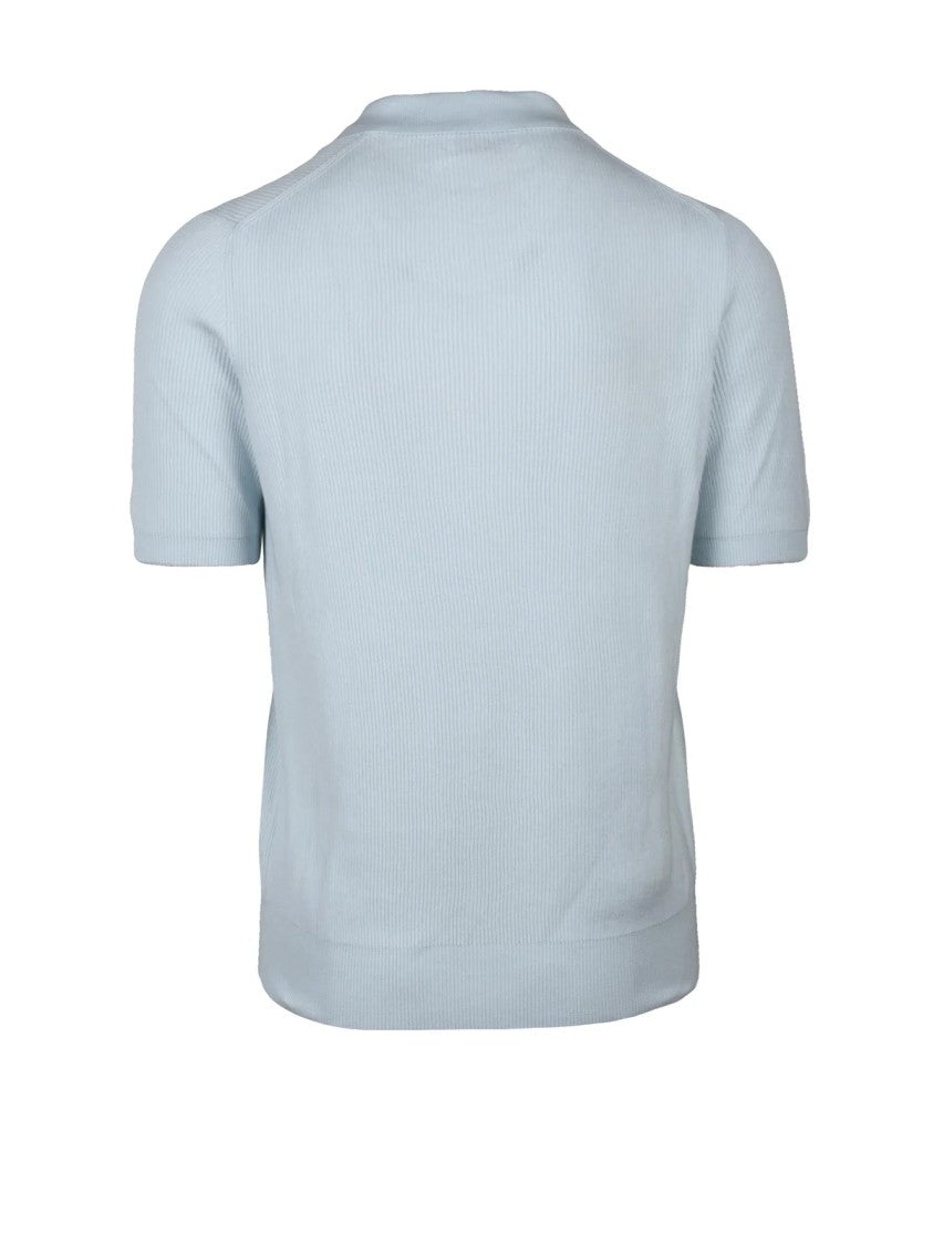 Brunello Cucinelli Light Blue Short-Sleeve Ribbed Cotton Sweater