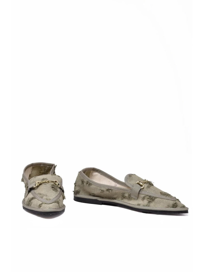 Le Furlanine Sage Green Pointed-Toe Canvas Loafers