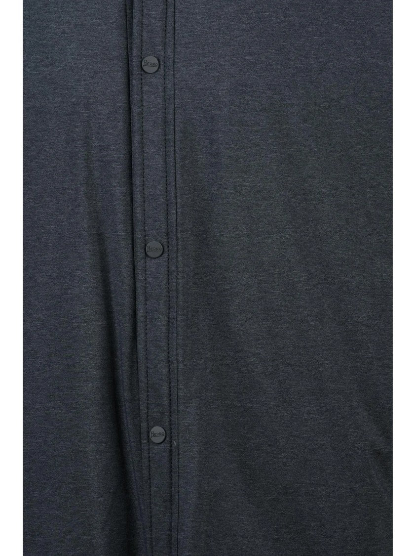 Herno Resort Dark Grey Lined Shirt Jacket With Snap Button Closure And Minimalist Design