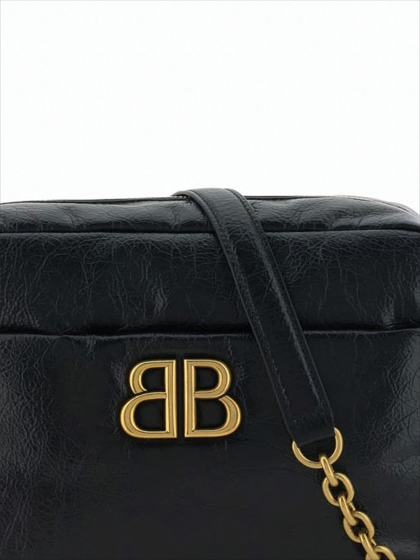 Balenciaga Rectangular Textured Leather Shoulder Bag With Gold Double-B Emblem