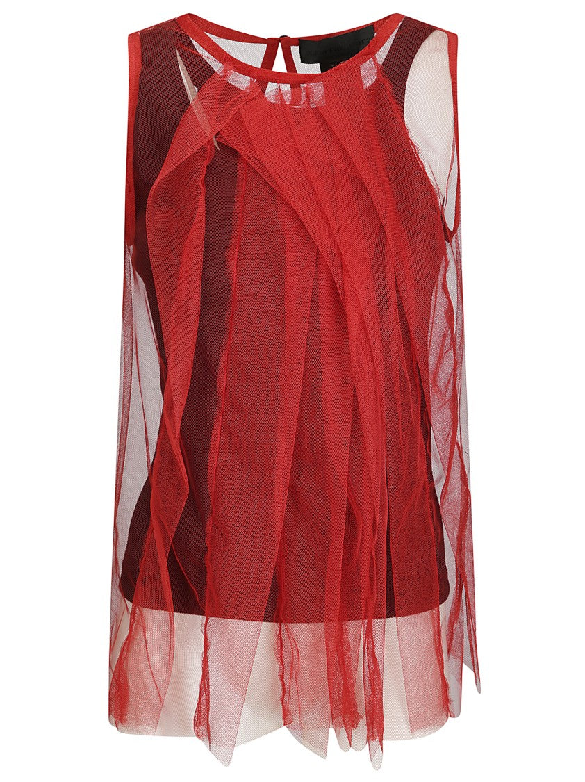Maria Calderara Sleeveless Cotton Top With Contrasting Tulle Overlay