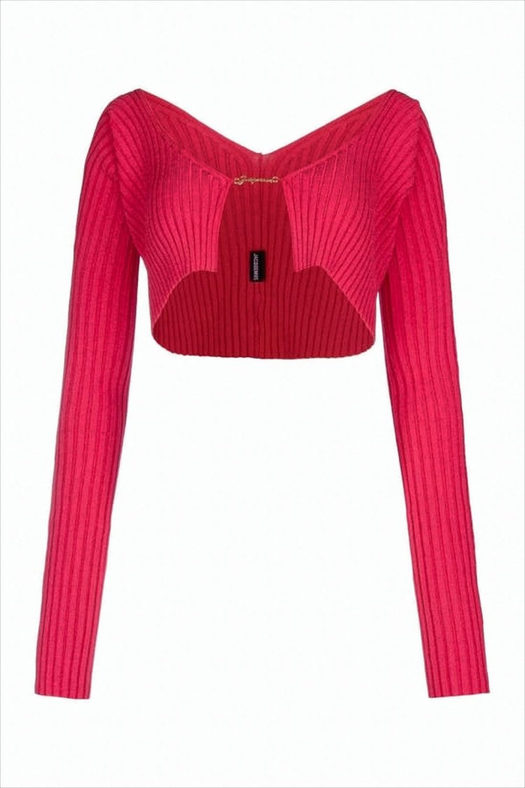 Jacquemus Ribbed Knit Cropped Cardigan With Sweetheart Neckline