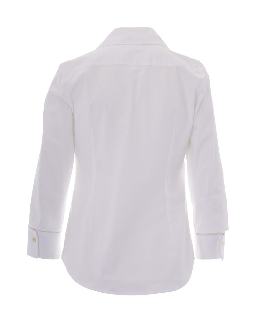 Elisabetta Franchi White Stretch Cotton Shirt With Deep V-Neck