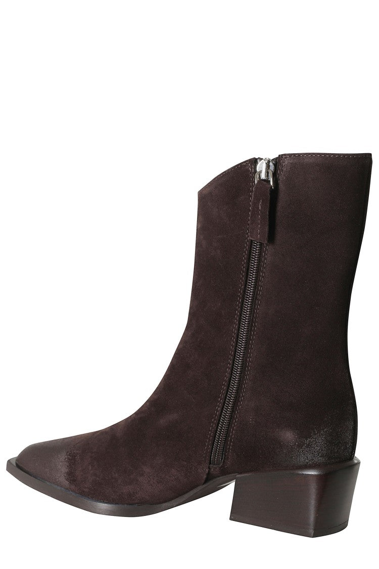 Poeve Suede Calfskin Ankle Boots With Side Zipper Closure