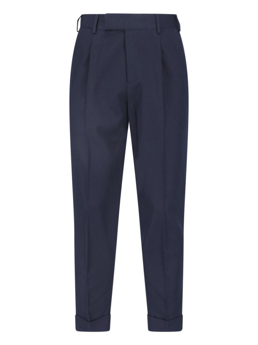 Pt Torino Blue High-Waisted Pleated Virgin Wool-Blend Formal Pants
