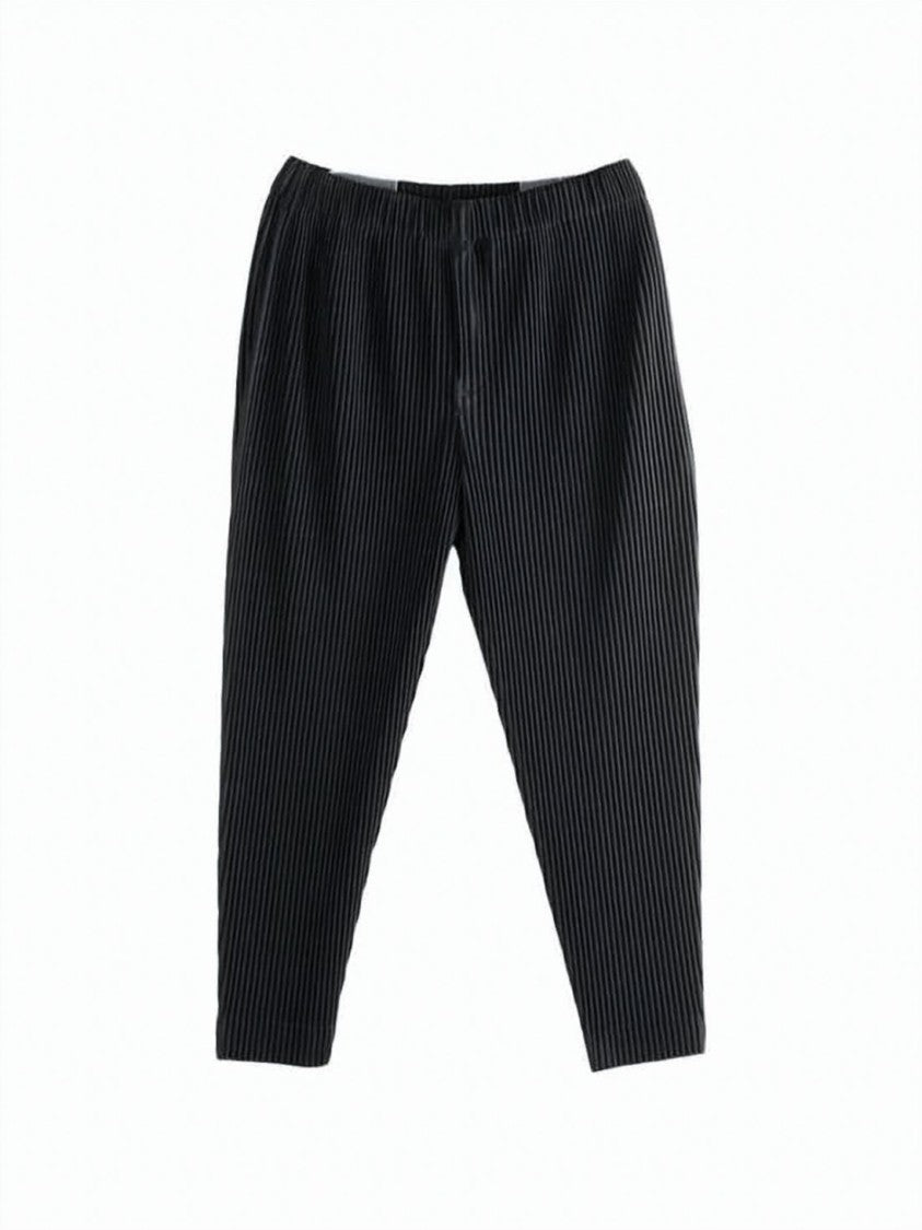 Homme Plissé Issey Miyake Tapered Leg Black Pleated Pants With Elastic Waistband