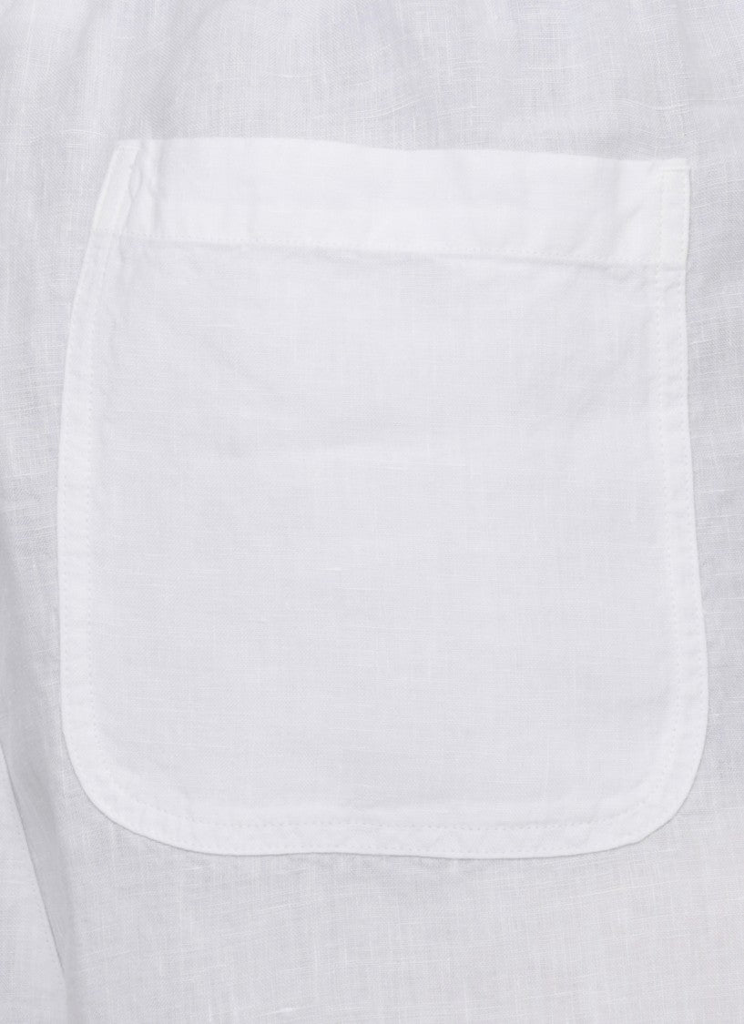 120% Lino White Drawstring Waist Linen Shorts