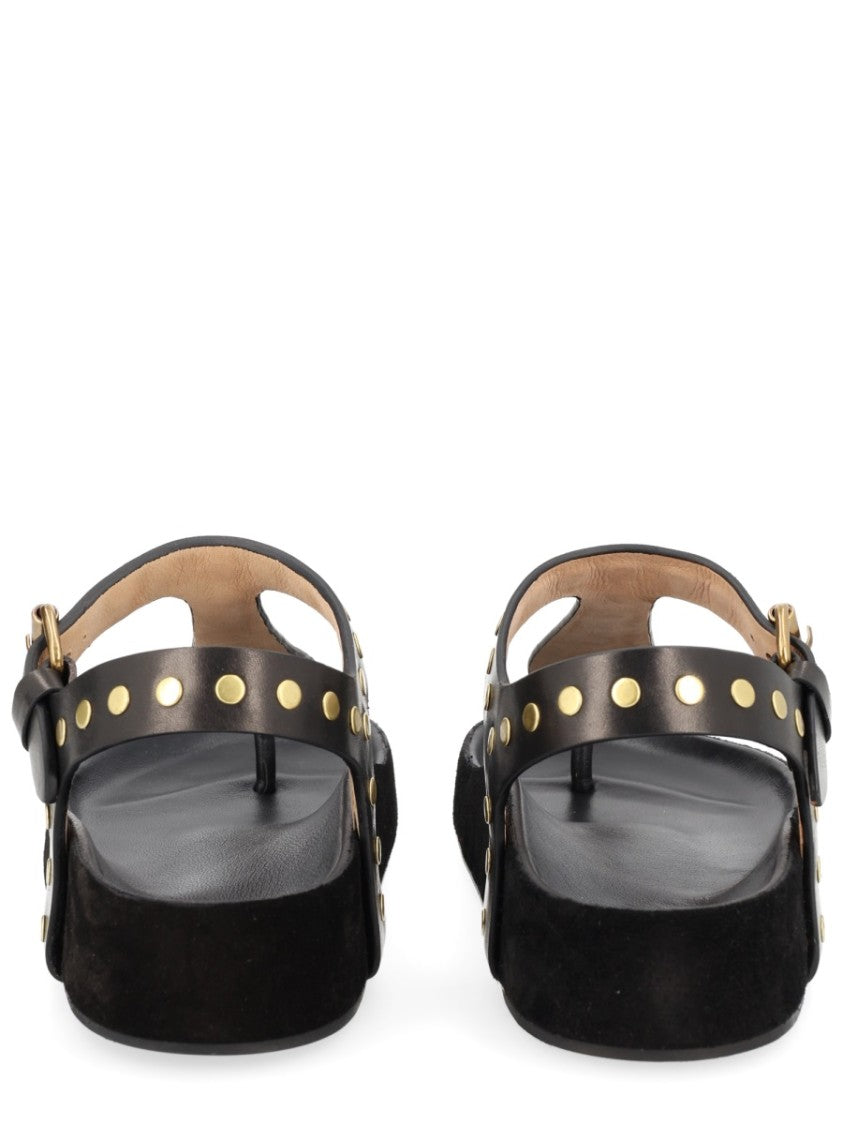 Isabel Marant Black Enore Leather Gold-Studded Sandals