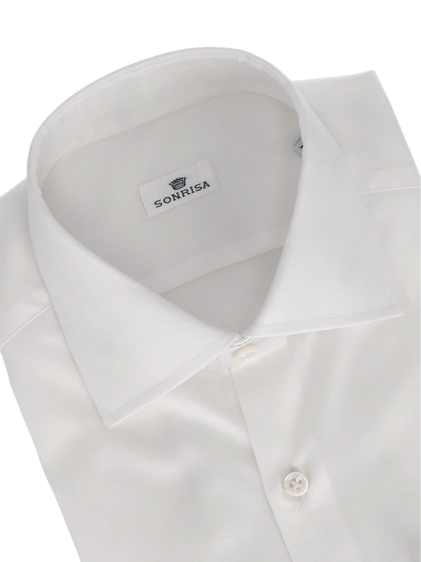 Sonrisa Classic White Cotton Dress Shirt With Pointed Collar