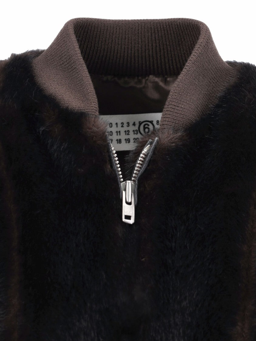 Mm6 By Maison Margiela Brown Faux Fur Bomber Jacket
