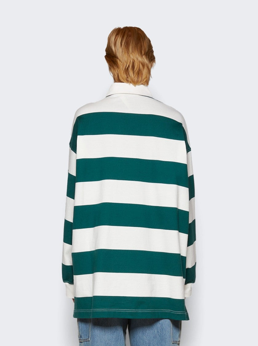Moncler White Long Sleeve Polo Shirt With Wide Stripes