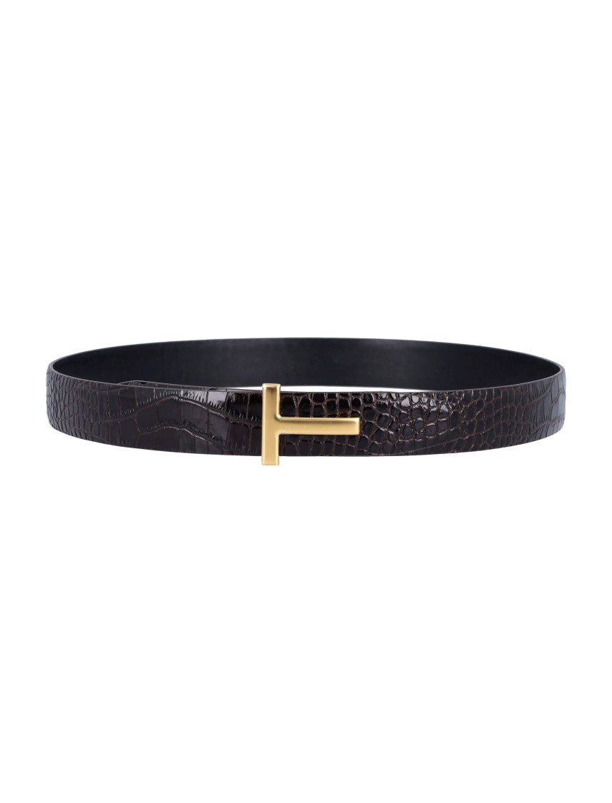 Tom Ford Crocodile Motif Calf Leather T Belt