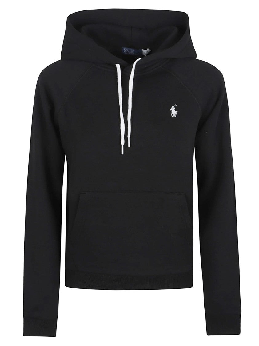 Polo Ralph Lauren Cropped Black Hoodie With Kangaroo Pocket