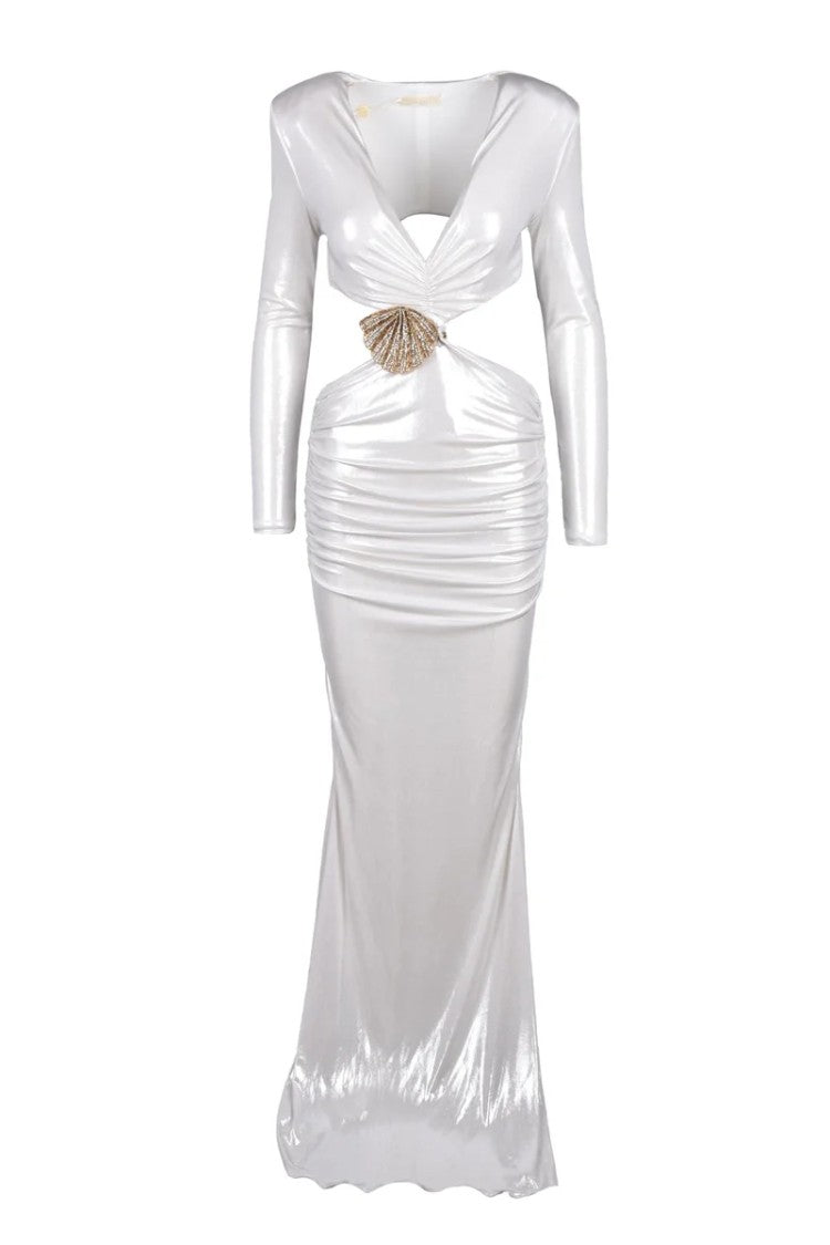 Alma Sanchez Long Ruched Dress - Pearl Grey