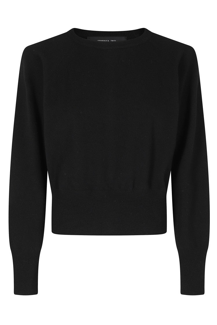 Federica Tosi Black Open Back Ribbed Trim Wool-Blend Sweater