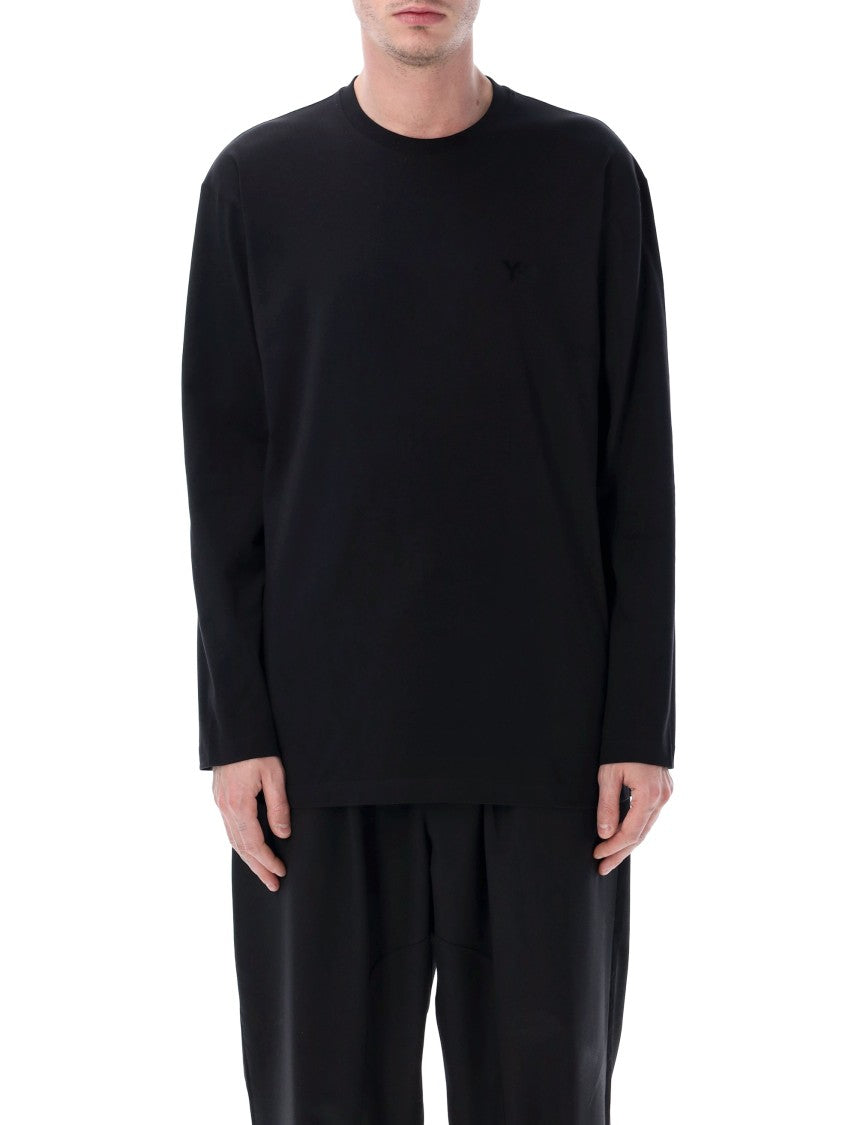 Y-3 Relaxed Fit Long Sleeve Black Jersey T-Shirt With Satin-Effect Logo
