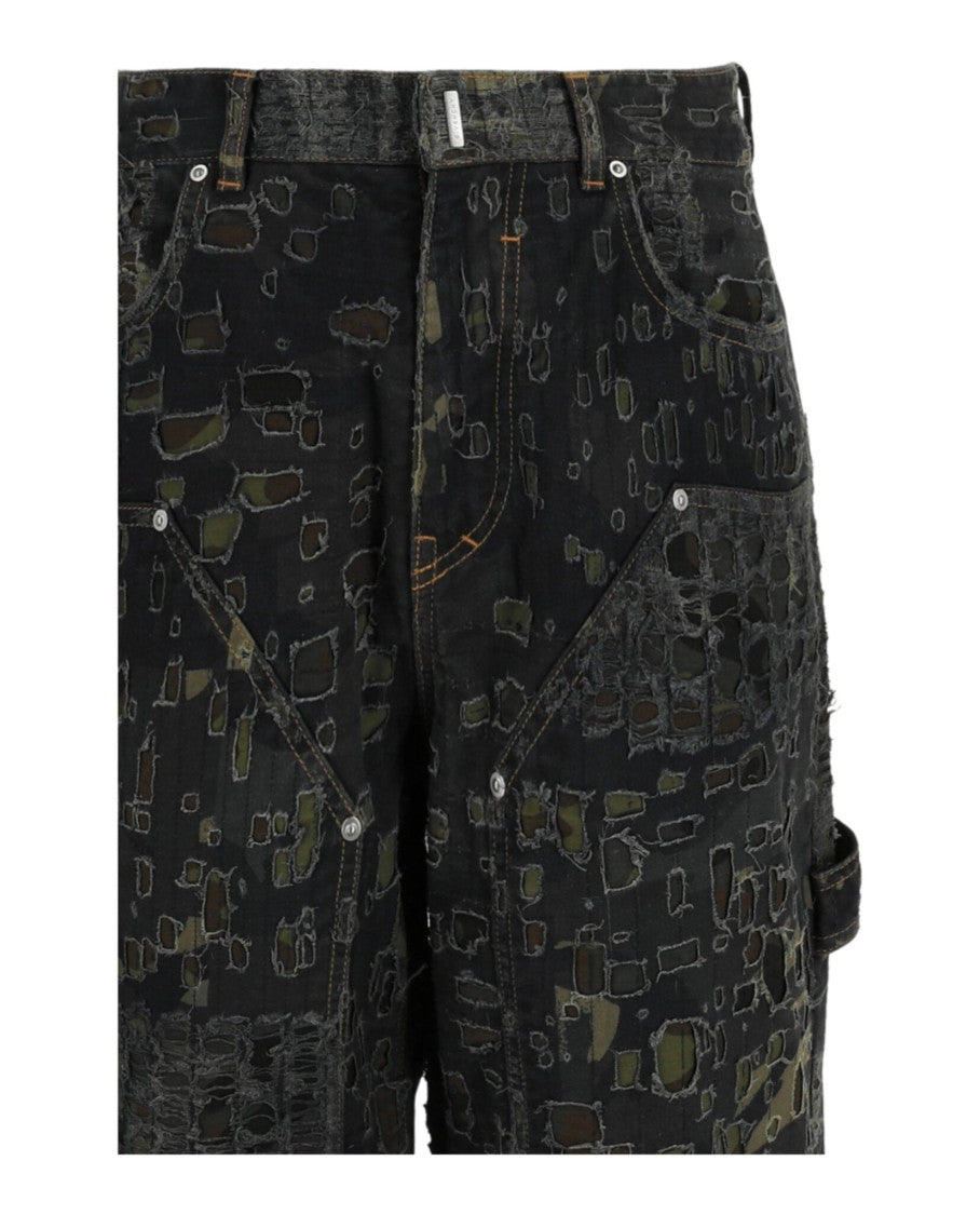 Givenchy Camo-Revealing Destroyed Wide-Leg Givenchy Denim Pants