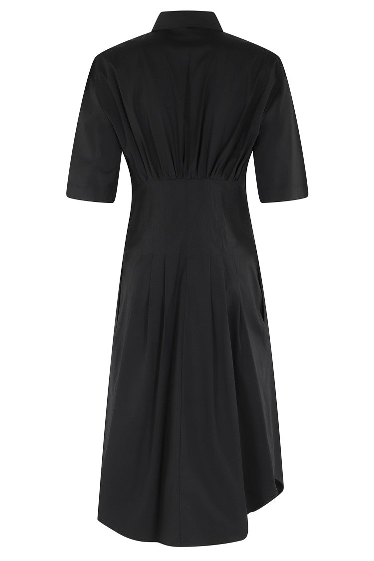 Semi Couture Black Sandra Shirt-Neck A-Line Cotton Midi Dress