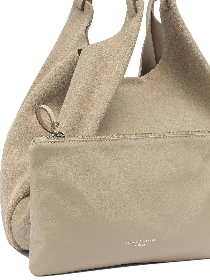 Gianni Chiarini Beige Suede And Leather Shoulder Bag