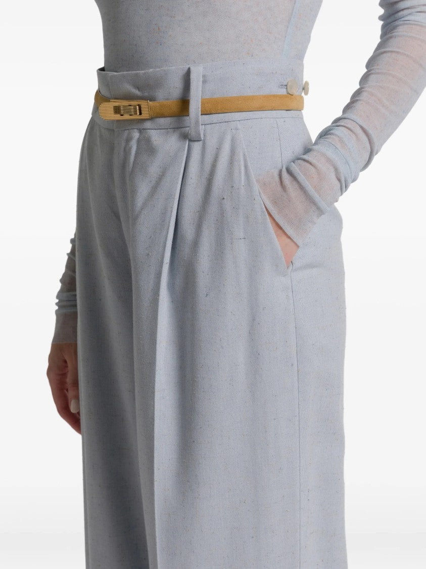Alberta Ferretti Blue Pantalone High-Waisted Wide-Leg Viscose Trousers