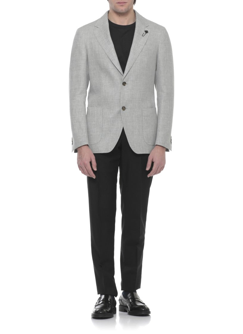 Lardini Grey Wool-Blend Pin Blazer
