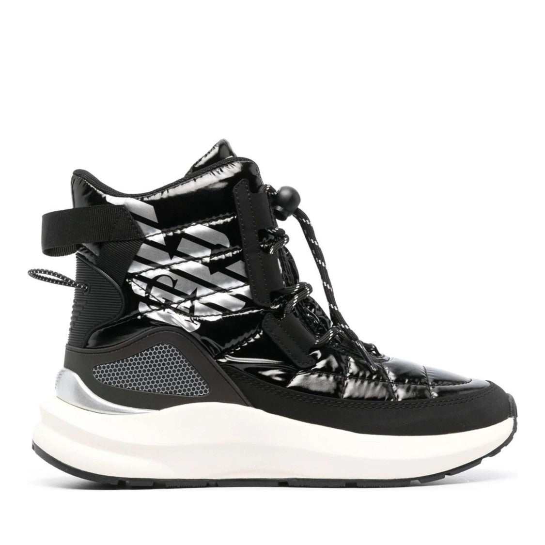 Ea7 Emporio Armani Black Mountain Cross Quilted Reflective Accents Ankle Boots