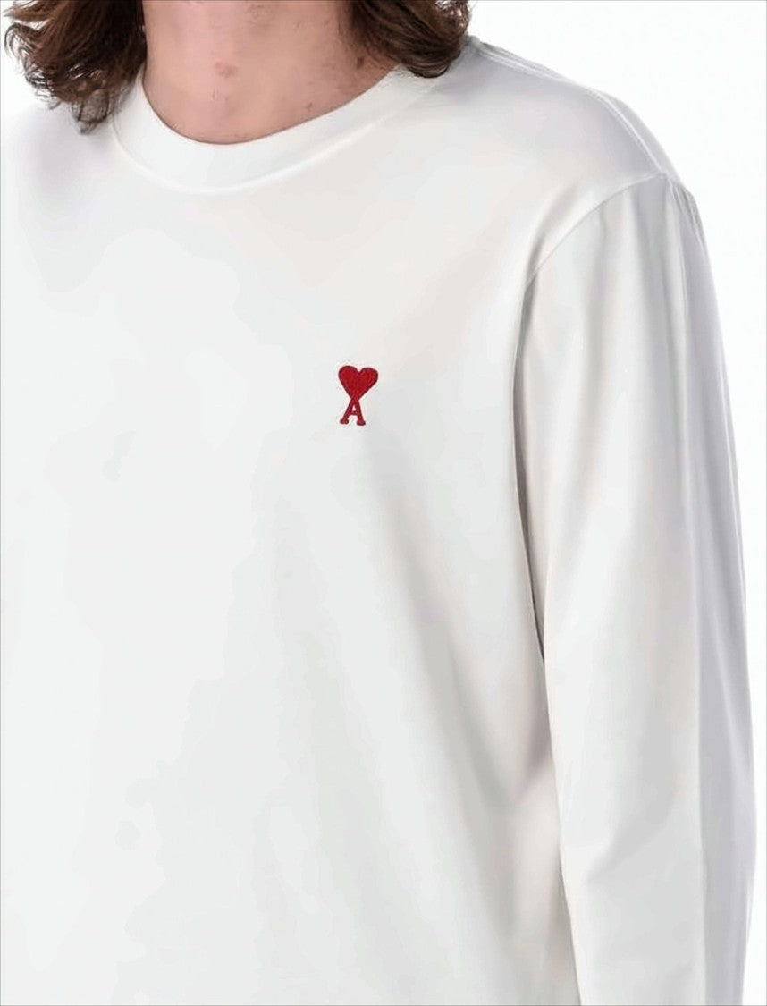 Ami Long-Sleeve Cotton T-Shirt With Embroidered Heart Detail
