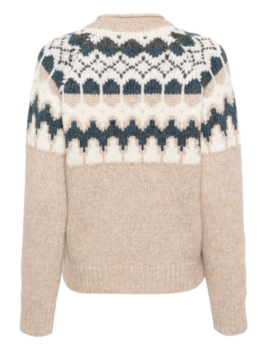Eleventy Beige Knit Sweater With Contrasting Yoke And Ribbed Details