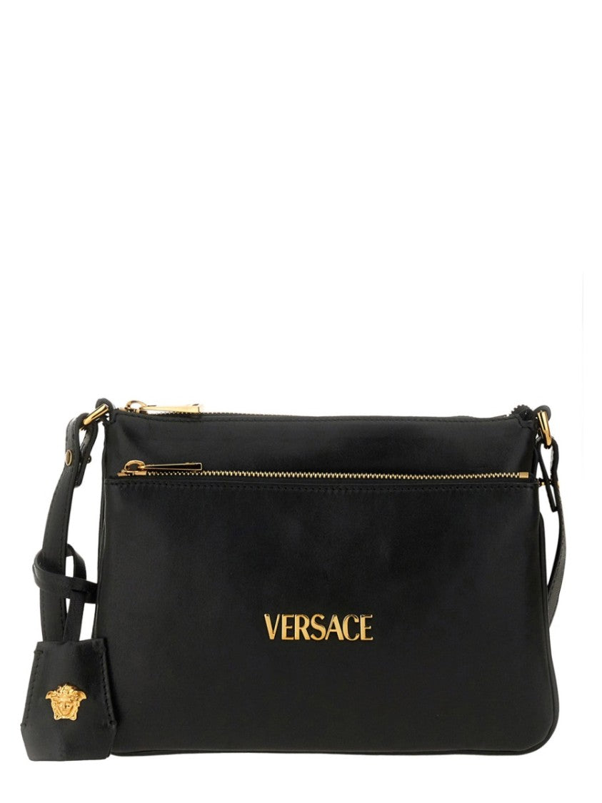 Versace "Tag" Lambskin Shoulder Bag With Prominent Logo