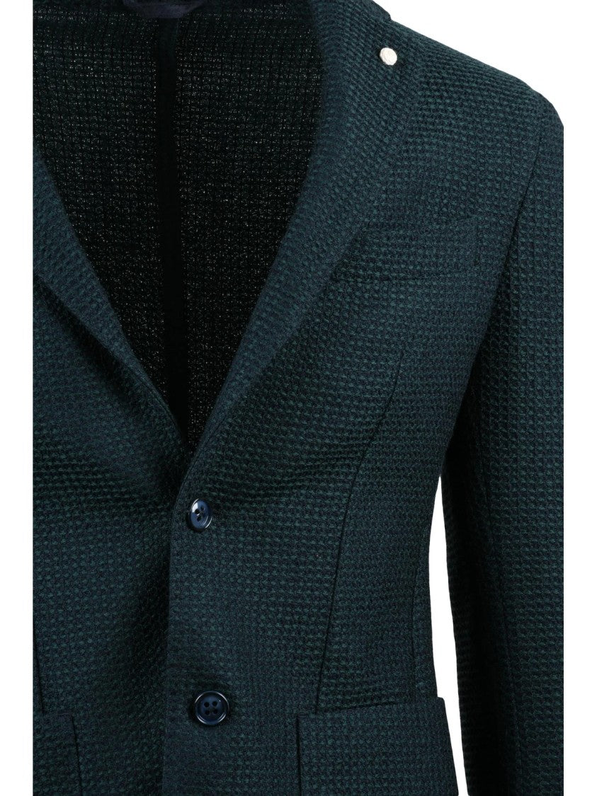 Luigi Bianchi Bottle Green Wool Jacket With Notch Lapel And Button Closure